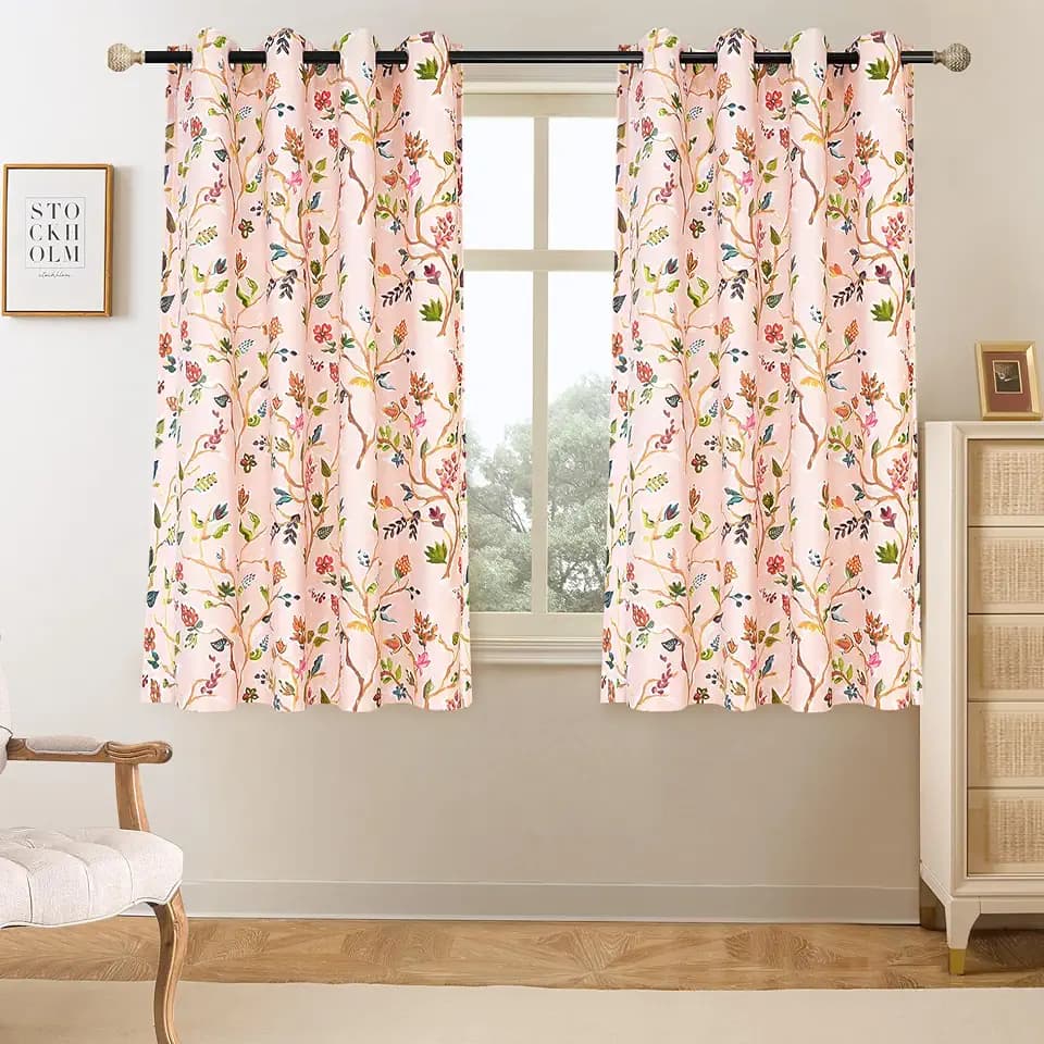 DriftAway Lauren Pink Blackout Curtains for Bedroom Colorful Watercolor Branch Printed Pattern Lined Thermal Insulated Grommet Drapes 2 Panels for Girls Living Room 63 Inch Soft Pink