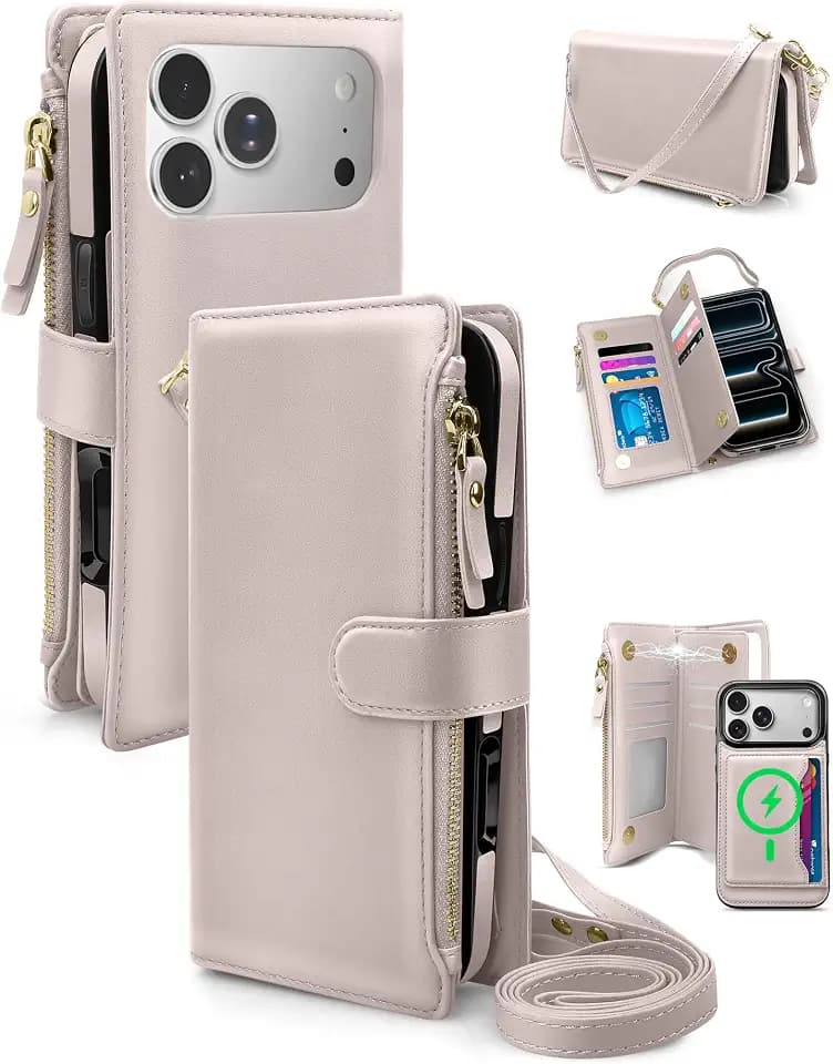 Jiunai for iPhone 18 Pro /17 Pro Case Wallet Card Holder with MagSafe Ivory