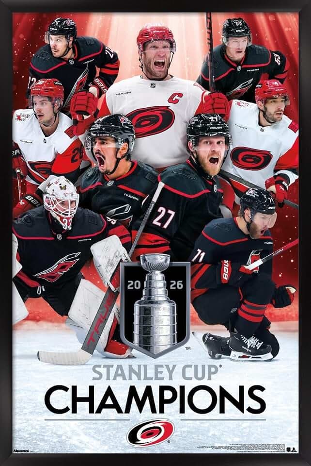 Trends International NHL Carolina Hurricanes - 2026 Stanley Cup Champions Wall Poster, 34L x 22.4W, Black Framed Version