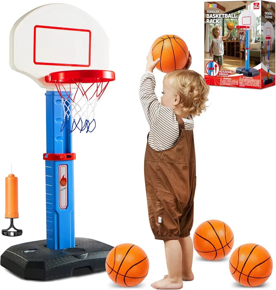 JOYIN Toddler Basketball Hoop Indoor, Adjustable Basketball Goal for Kids with 4 Balls, Game Toys for Playroom Pool Outdoor, Birthday Gift for Baby Boys Girls Age 1 2 3 4 - Air Pump Included