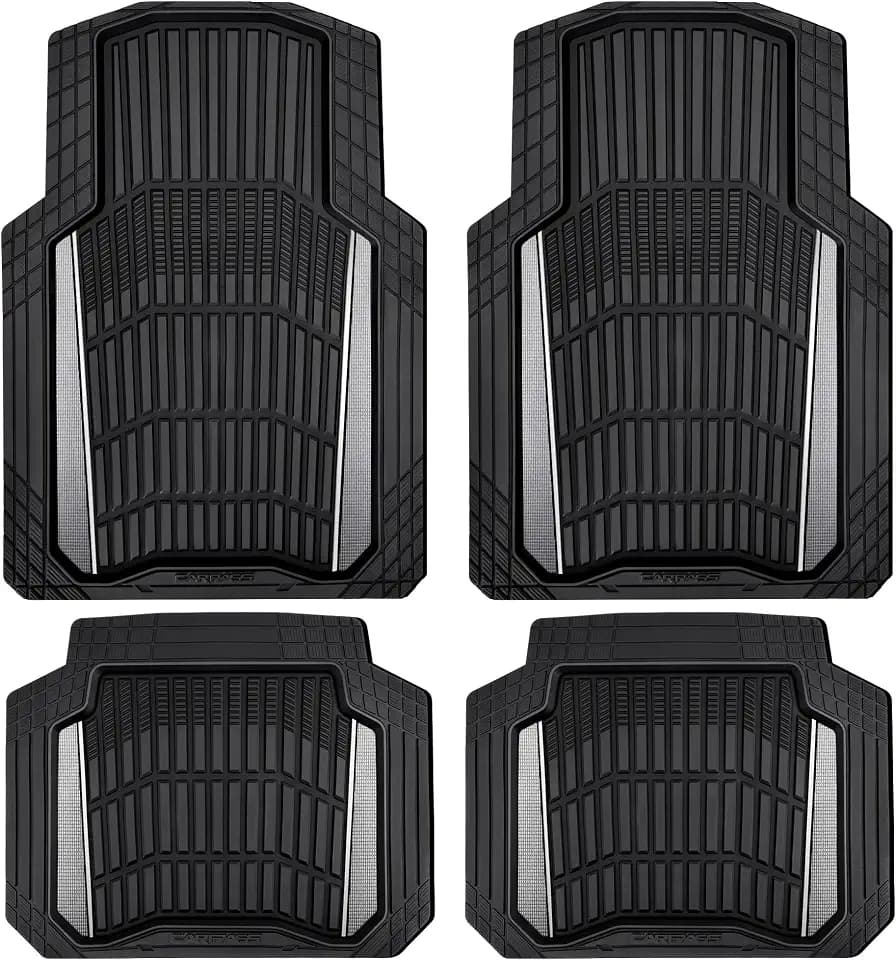 CAR PASS Heavy Duty Rubber Car Floor Mats, Deep Waterproof Car Floor Mats All Weather, Aluminum Film Floor Mats for Cars Non-Slip Universal Trim to Fit for SUVs Trucks Sedans Vans, Black Grey Metallic