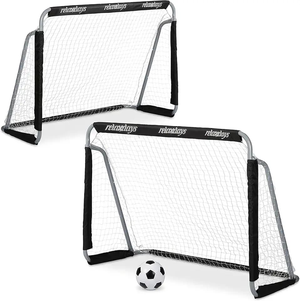 Relaxdays Fußballtor Garten, 2er Set, Kinder & Erwachsene, HBT: 110 x 150 x 75 cm, Metall, stabile Tore Fußball, schwarz
