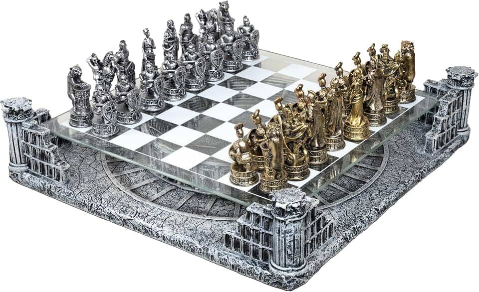 Professionelles Schachspiel Altes Rom 40x40 cm Glasfeld Keramikbasis