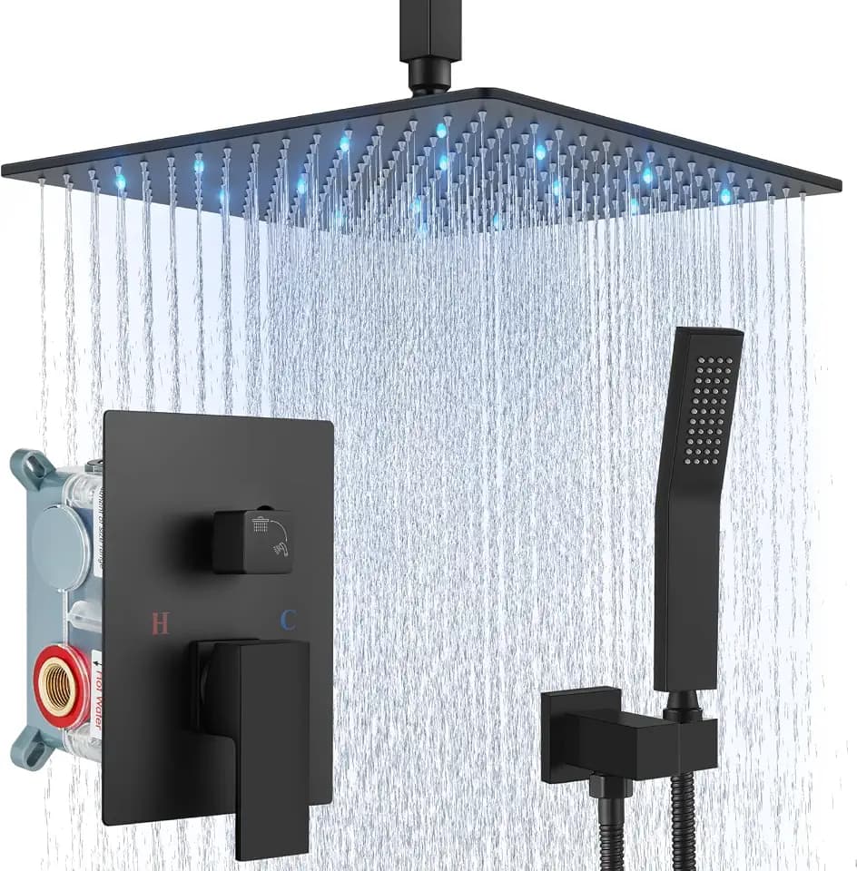 Aolemi Ceiling Shower Faucet Set with Handheld 16" LED Head Matte Black