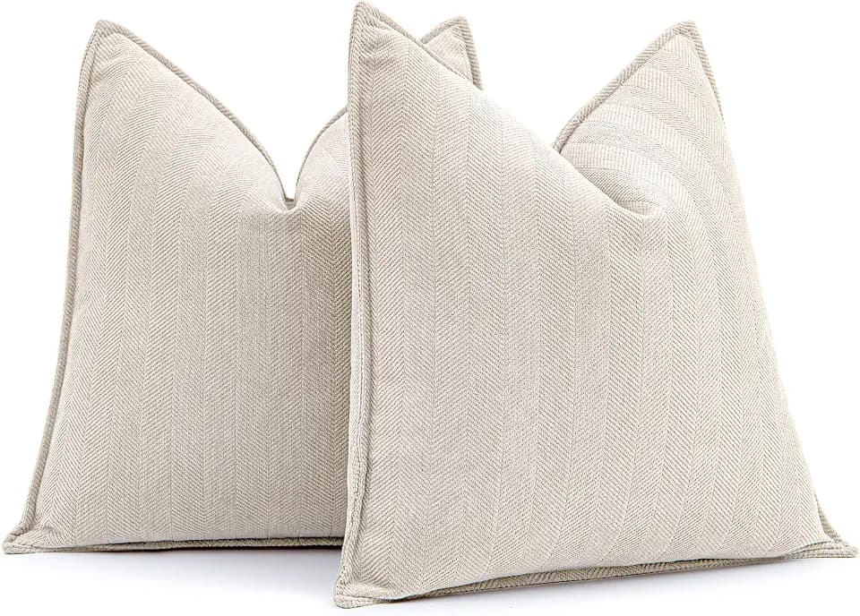 MIULEE 2er Kissenbezug 60x60 Creme Chenille Kissenhülle zierkissen