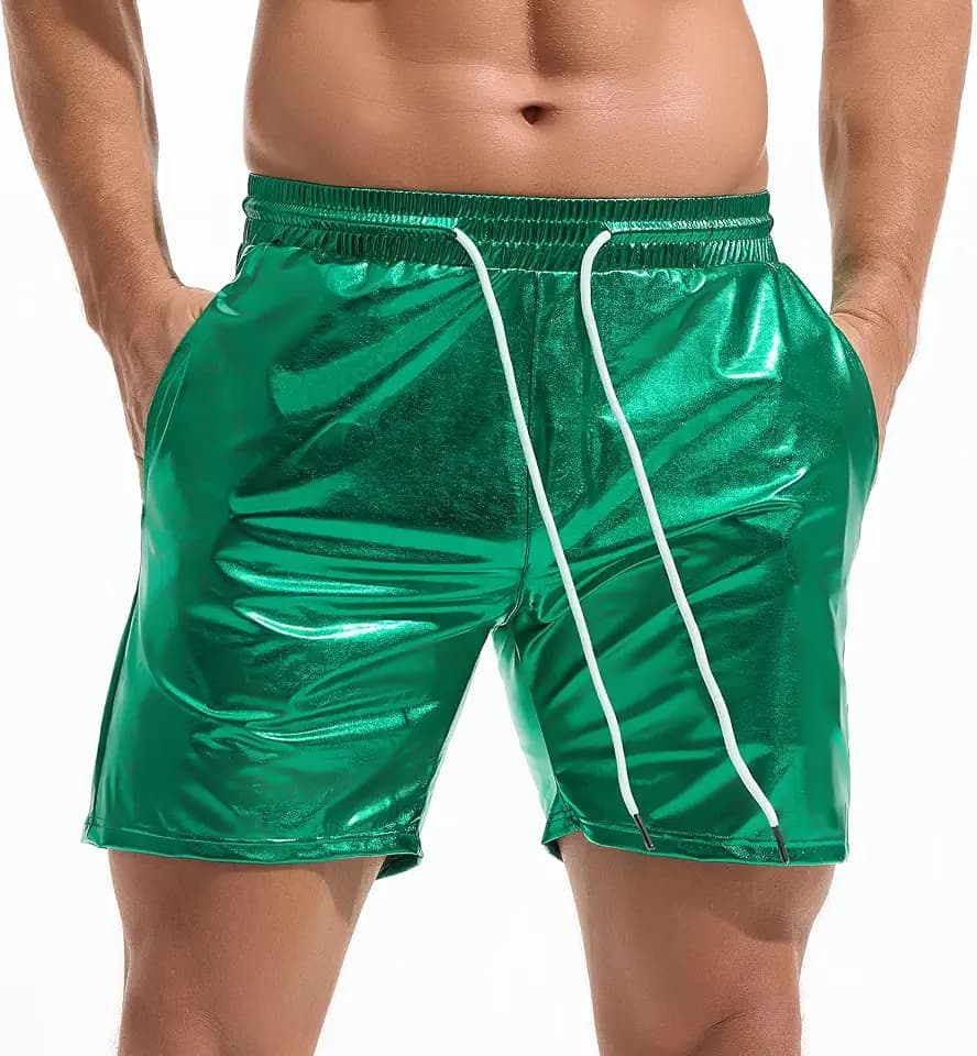 Amy Coulee Herren Metallic-Shorts, 12,7 cm, Rave, Hotpants, glänzend, glitzernd, Shorts mit Taschen