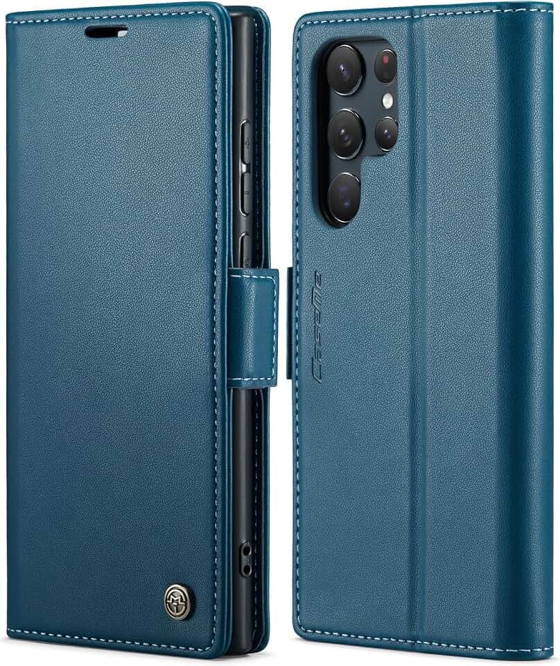SINIANL for Samsung Galaxy S22 Ultra Wallet Case with RFID Blocking, Blue