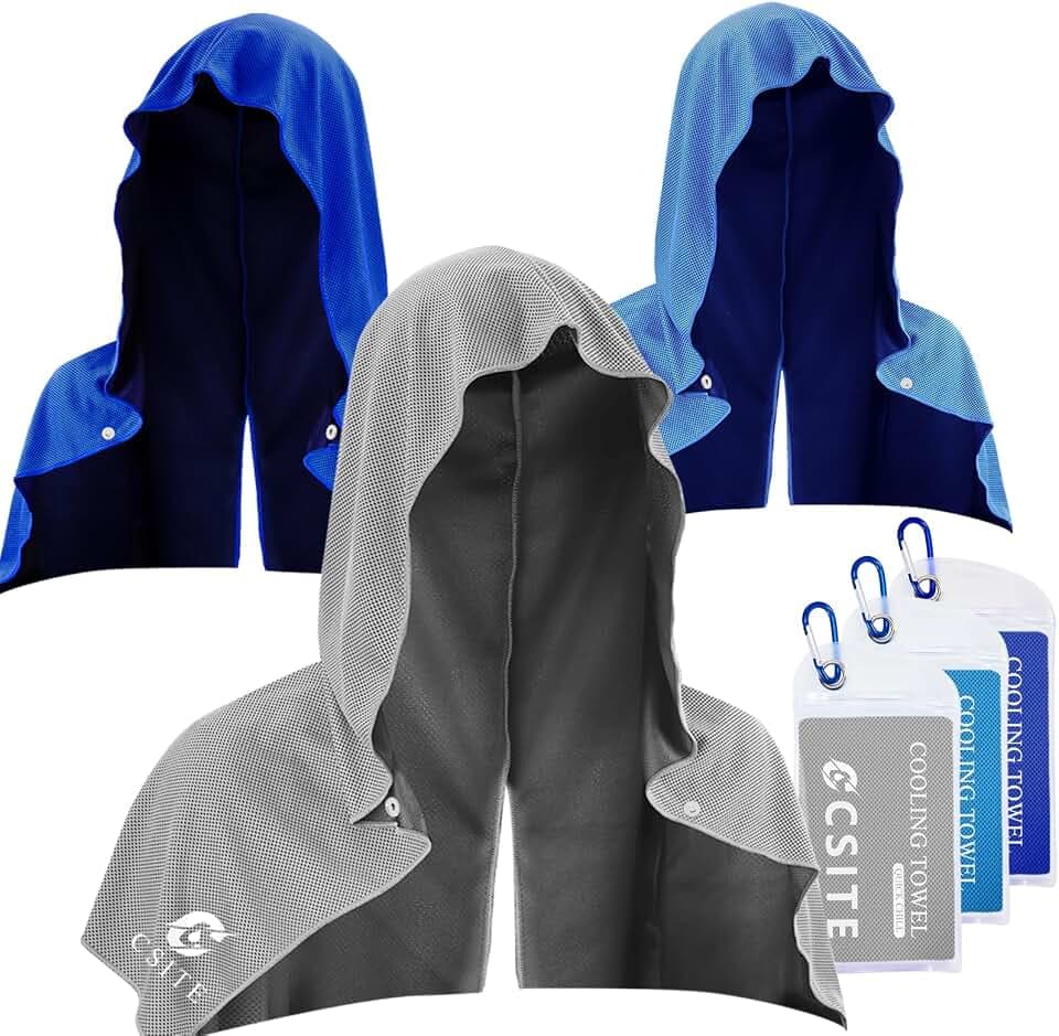 CSITE 3 Pack Cooling Hoodie Towels for Neck and Face, UPF 50 Sun Protection & Instant Cooling, Ice Towels for Hot Weather, Soft Breathable Towel for Sport, Work Out, Gym, Camping & More Activities