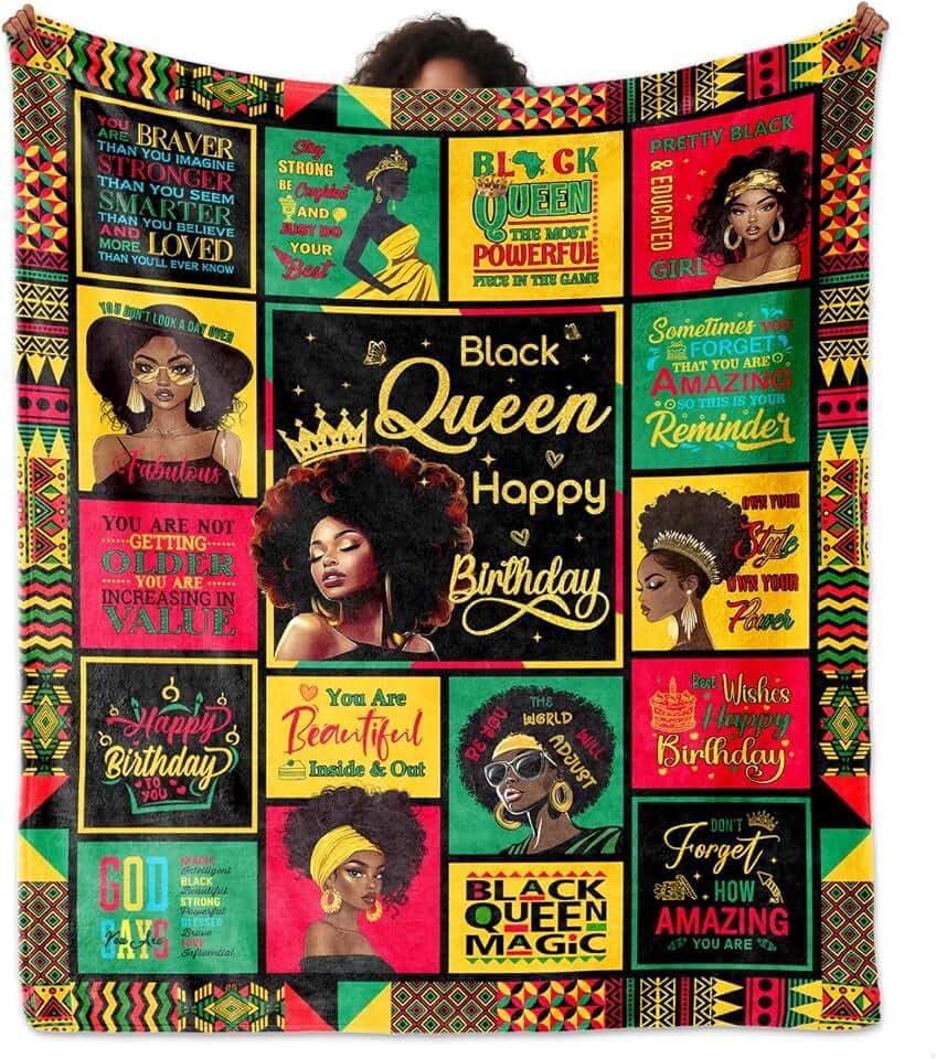African American Birthday Gifts for Women, Birthday Black Lady Women Girl Positive Blanket 60"X50", Encouragement Inspirational Birthday Gifts, Afro Gifts Idea for Best Friend Healing Birthday Gifts