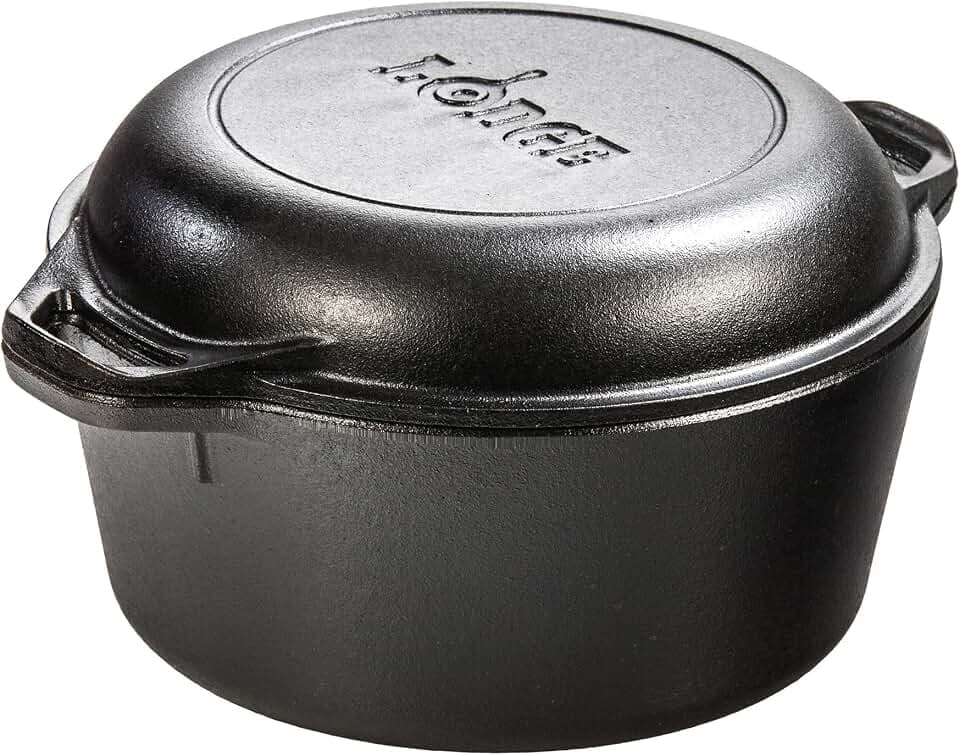 Lodge Cast Iron Double Dutch Oven, 2-in-1 Pot and Skillet Combo, 5 Quart