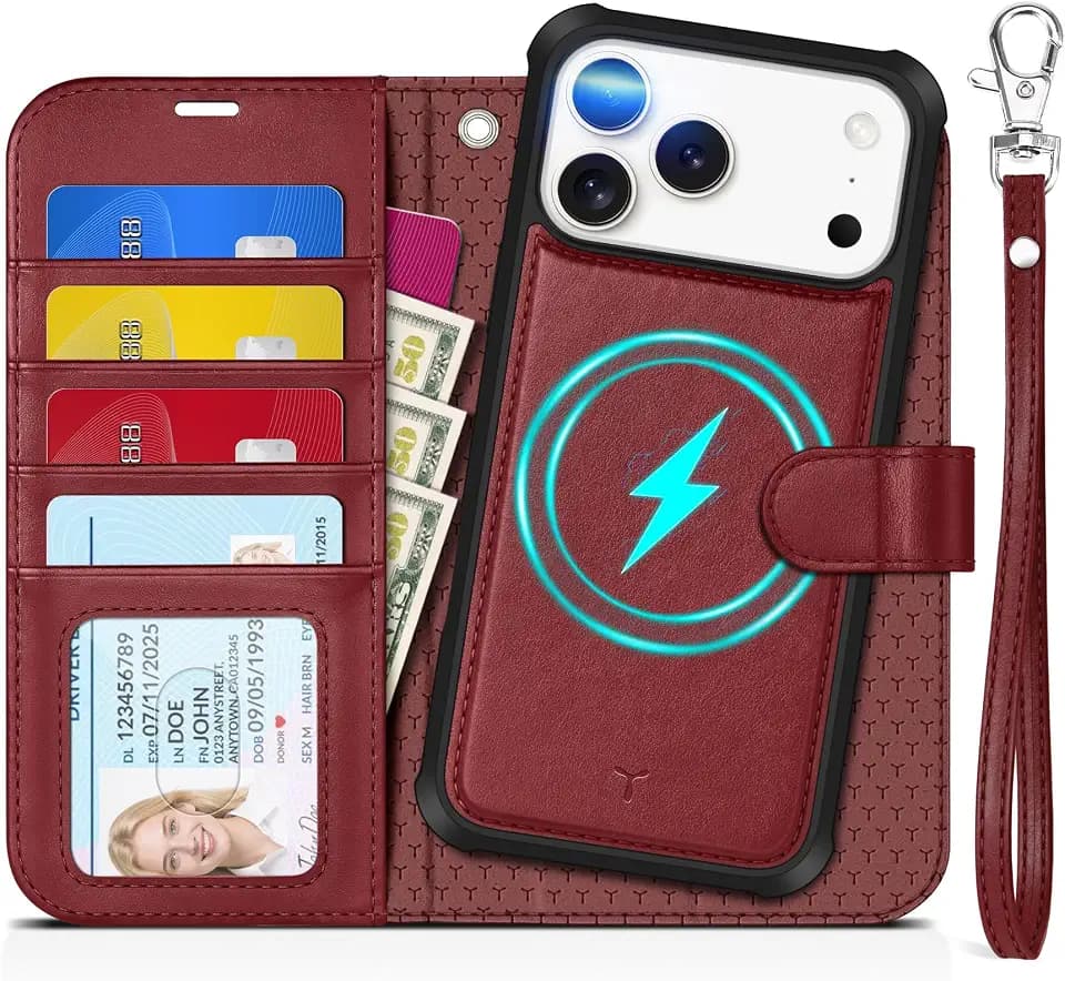 TUCCH Detachable Wallet Case for iPhone 18 Pro Max & 17 Pro Max, Dark Red