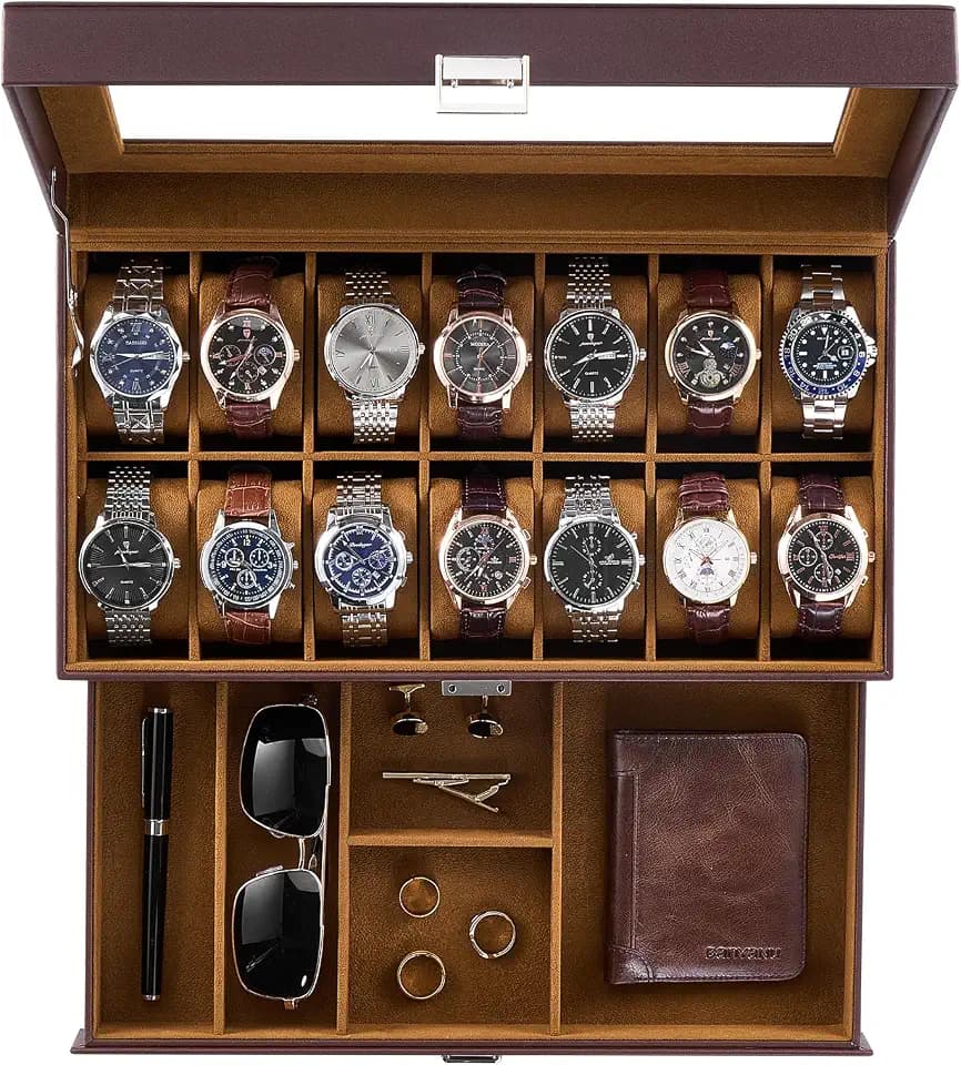 ProCase Watch Box, 14 Slot Watch Case for Men with Drawer, Espresso