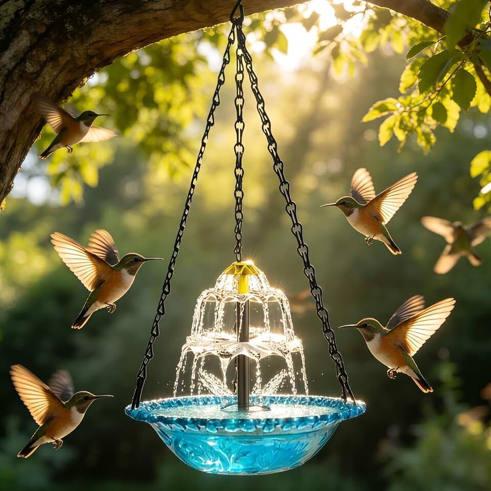 2026 New Solar Bird Bath Fountain, Large Hanging Cascade Water Bowl with Solar Pump, Outdoor Fountain for Hummingbirds, Garden, Patio & Backyard Decor (Blue)