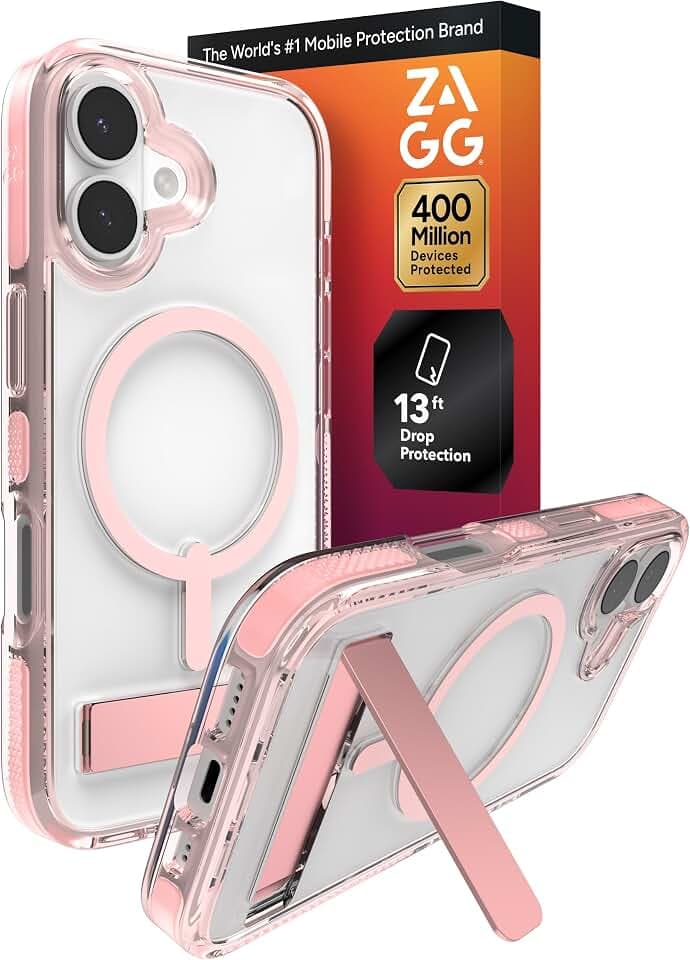 ZAGG Santa Cruz Snap Case with Kickstand for iPhone 17 - Pink Sorbet, Drop Protection (13ft/4m), MagSafe Charging Compatible, ClearGuard Anti-Yellowing Technology, Scratch Resistant Phone Case