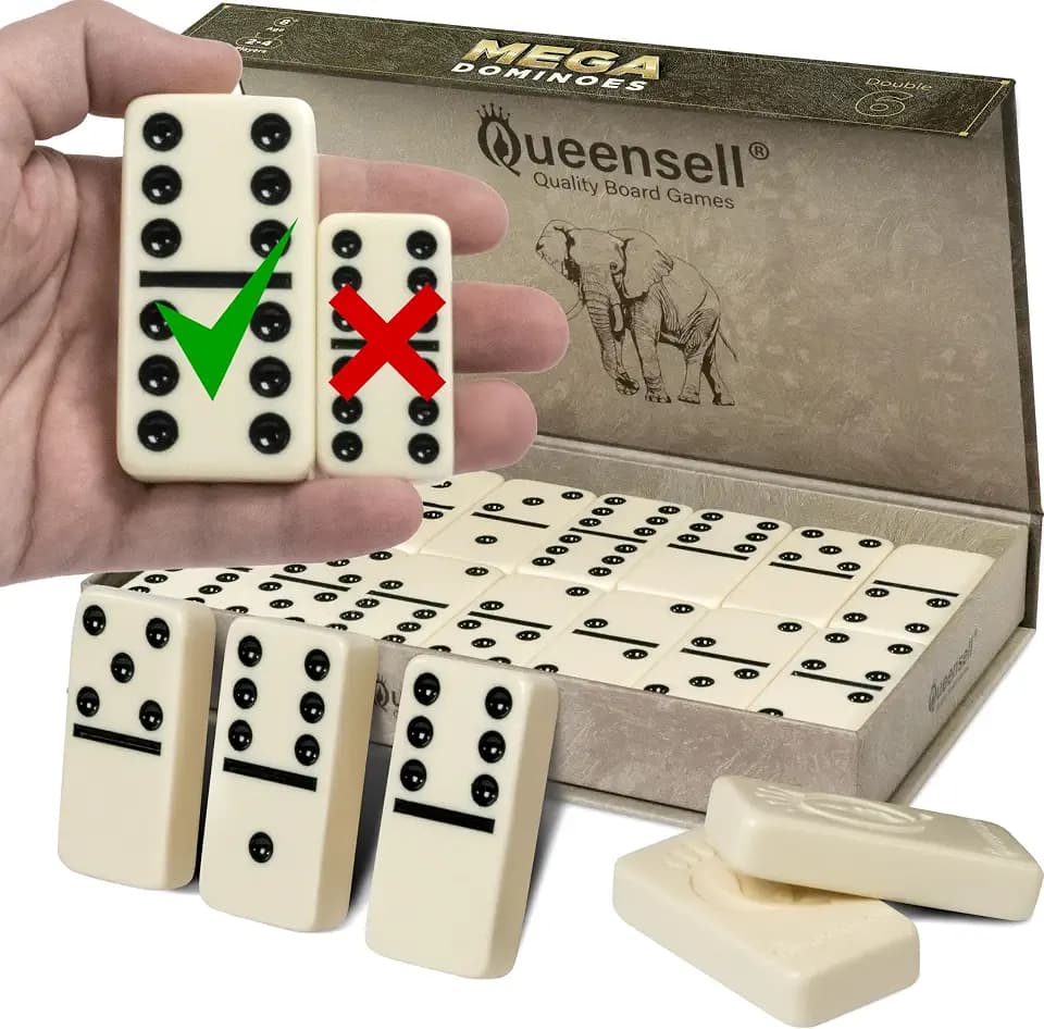 Mega Large 3" Dominoes Set for Adults and Kids – Dominoes Double 6 Classic Board Games – Double Six Domino Set with 28 Tiles and Gift Case, Juegos de Mesa (MEGA)