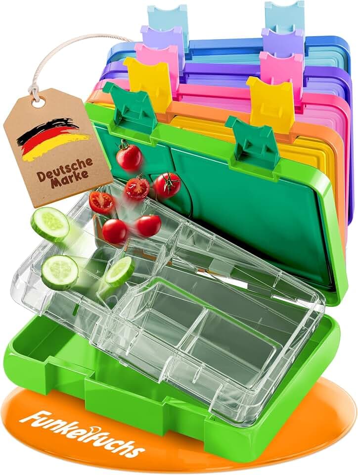 Funkelfuchs® - Brotdose Kinder mit Fächern – 800ml, Grün – Lunchbox Mondschein, groß – Snackbox, Jausenbox, Vesperdose, Brotbox, Bento Box Kinder - für Schule, Kindergarten und Kita - [BPA frei]