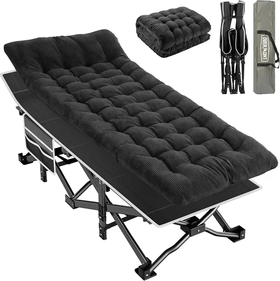 OVERMONT Klappbar Feldbett Faltbar Campingbett - Camping Bett 190 x 71 x 36 cm - bis 250kg Belastbar - 2400D Oxfordgewebe mit Seitentasche Tragetasche für Camping Garten Büro