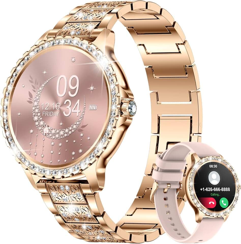 LIGE Smartwatch Damen, mit Telefonfunktion 1.32' Zoll Voll Touchscreen Fitnessuhr mit SpO2 Herzfrequenz Schlafmonitor, IP67 Wasserdicht Schrittzähler Uhr für Android iOS, Gold