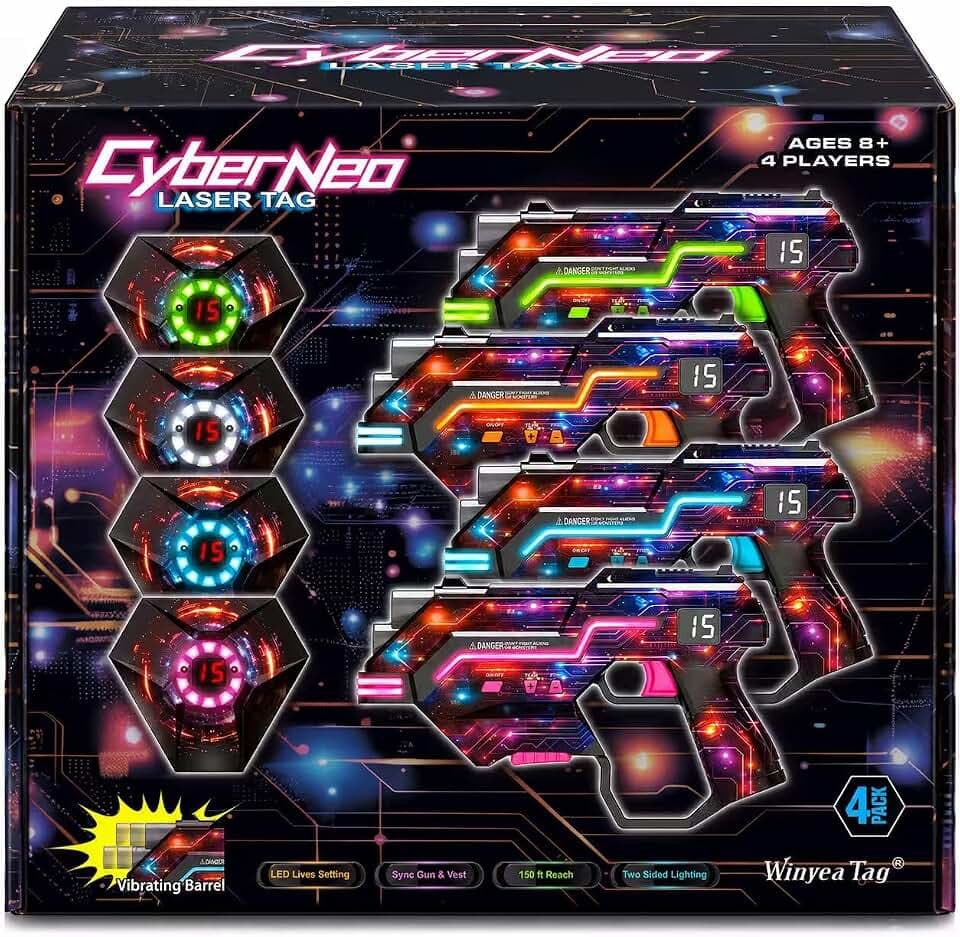 Laser Tag Guns and Vests Set of 4, Gift for 8 9 10 11 12 13 Year Old Boy