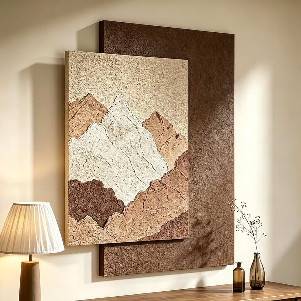 AMAATE 3D Textured Earth Tone Mountain Landscape Sandstone Framed Wall Art