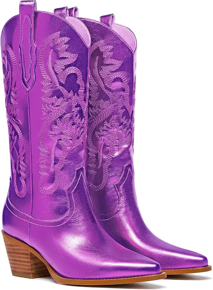 Women's Sparkly Metallic Wide Calf Western Cowboy Boots