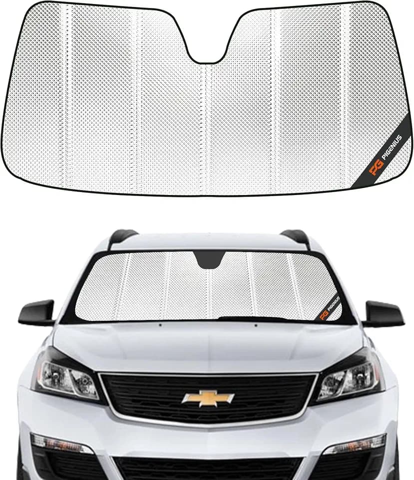 Pigenius Windshield Sun Shade for Chevrolet Traverse 2013-2017, GMC Acadia 2013-2016, Acadia Limited 2017. Reflective Aluminum Film Front Window Sunshade - BLAZBLOCK