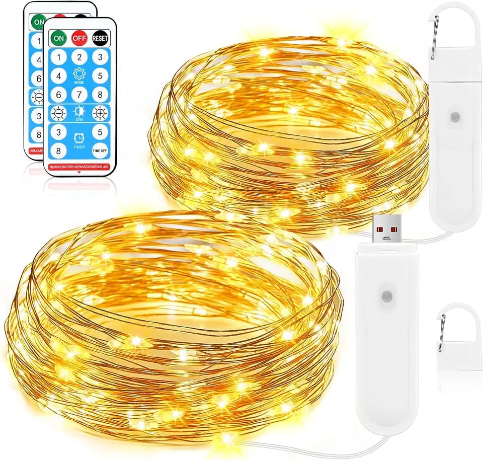 Diealles Shine Micro Lichterkette Innen, 2 Stück 10M 100LED Lichterkette mit Batterie, Warm Lichterkette mit Fernbedienung Timer, Lichterketten mit Schalter für Weihnachten Garten Balkon