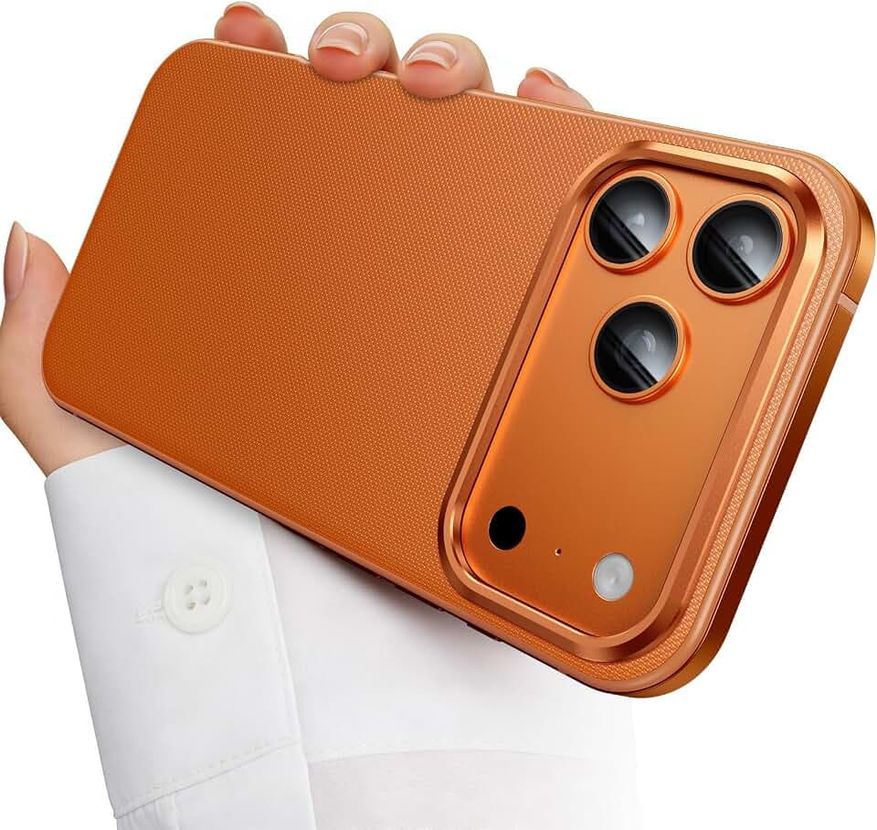 Metal Case for iPhone 17 Pro Max, [1:1 Metal Original Grip] Slim Aluminum Alloy Frame [Fit for MagSafe] Heavy-Duty Protection Shockproof Anti-Fingerprint Phone Case for 17 Pro Max Orange