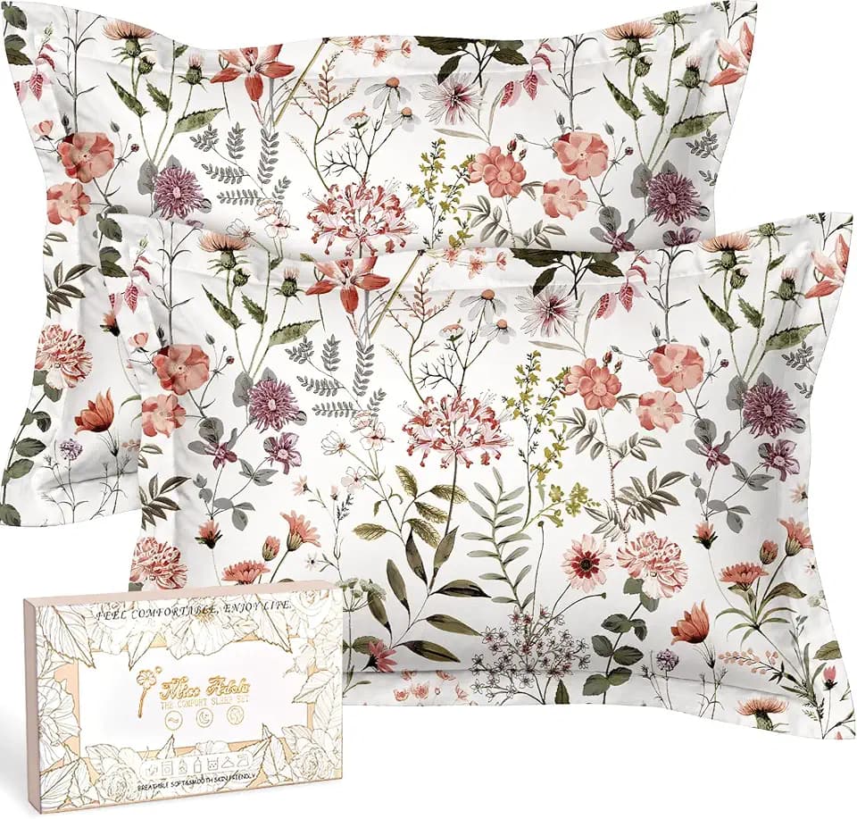 Miss Adola Cotton Sateen Pillowcases Standard Size 2 Pack, Elegant Floral