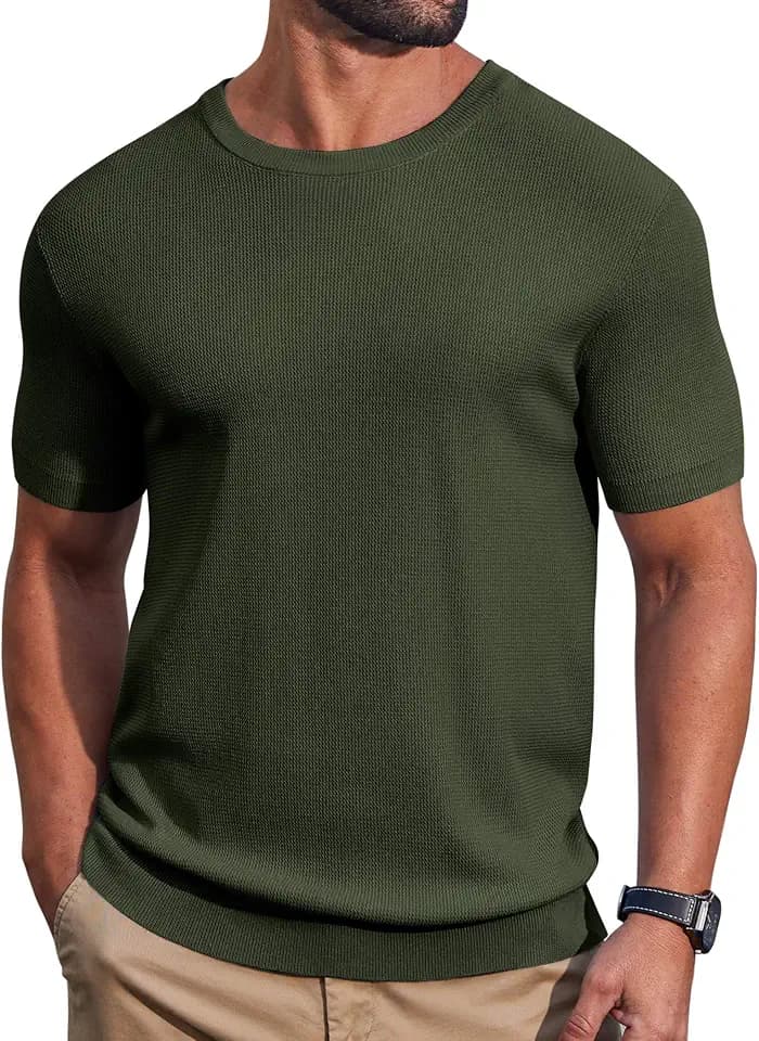 COOFANDY Mens Knit T-Shirts Casual Short Sleeve Crewneck Shirt Textured Pullover Tees