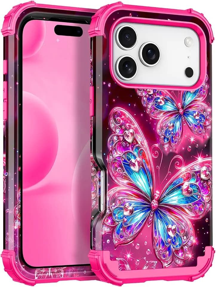Miqala for iPhone 17 Pro Max Case,Glow in The Dark Three Layer Heavy Duty Shockproof Protection Hard Plastic Bumper+Soft Silicone Case for iPhone 17 Pro Max,Hot Red