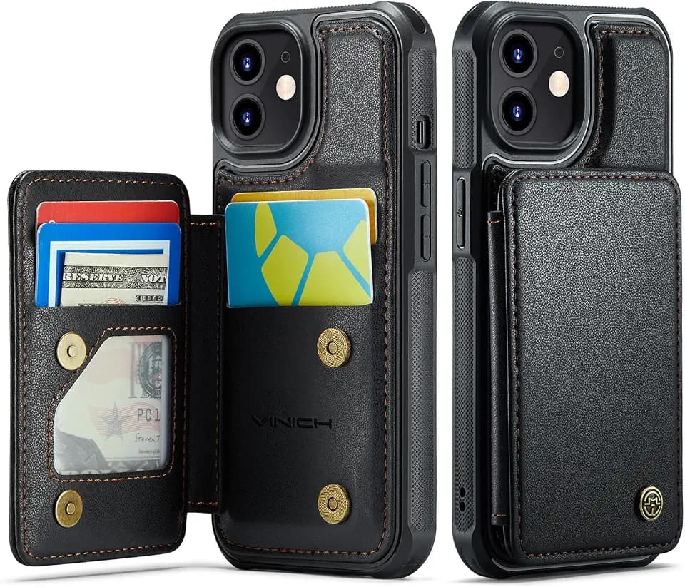 Vinich for iPhone 12/12 Pro Wallet Case with Card Holder, Black