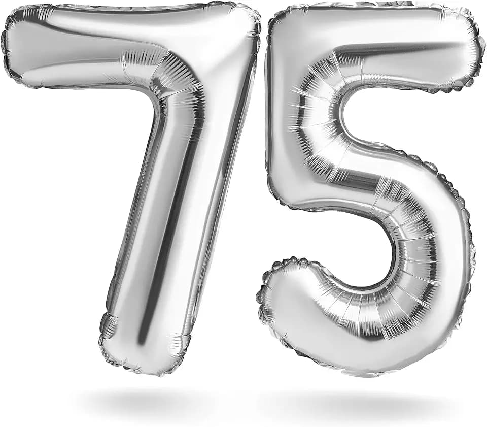 Zahlenballon, Silber, 100cm, Geburtstagsdeko, Jubiläum, Geschenk (Zahlenset 75)