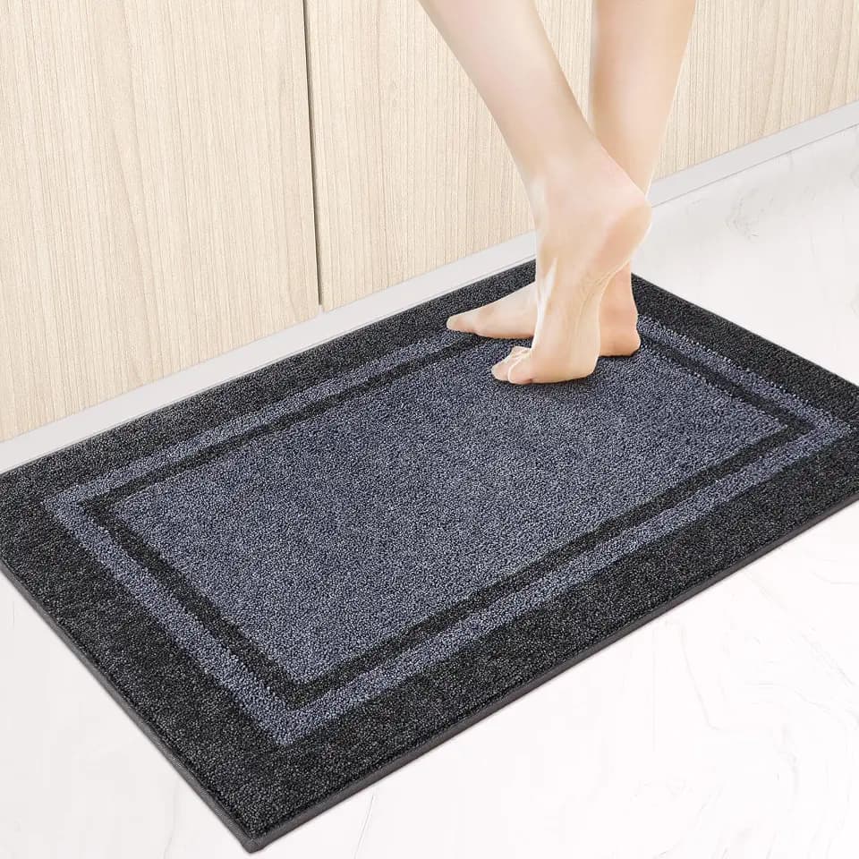 Kitchen Rugs 24" x 36", Non-Slip Kitchen Mats, Bluish Grey & Charcoal