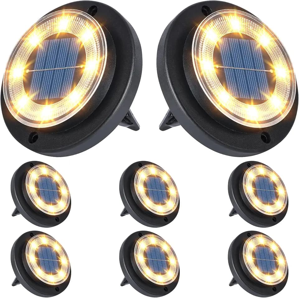 Solar Lights Outdoor Waterproof，Warm White 8 Pack 2-in-1 Ground Lights