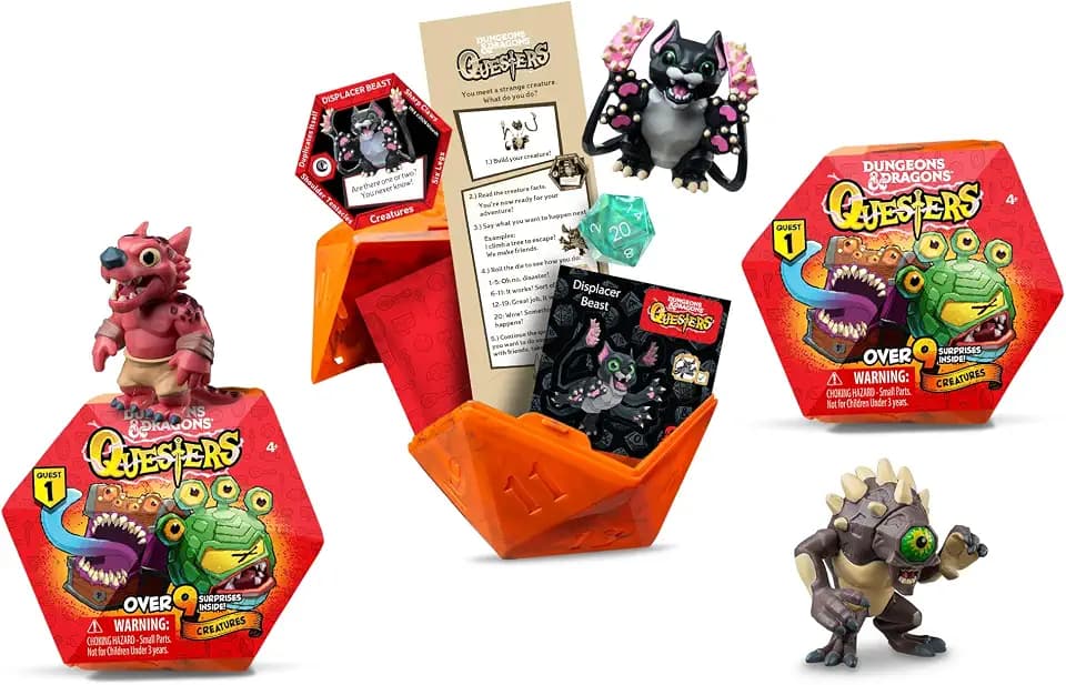 Dungeons & Dragons Questers Creature Figures 3-Pack, D&D Collectible Fantasy Toy Figures - Baby Kobold, Displacer Beast Kitten & Nothic