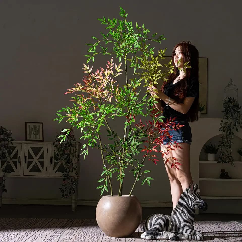 Large Artificial Bamboo Tree Tall Fake Plastic Plants Flowers Indoor Outdoor Realistic Floor Plant Faux Nandina Trees for House Home Living Room Bedroom Office Front Porch Modern Farmhouse Decor