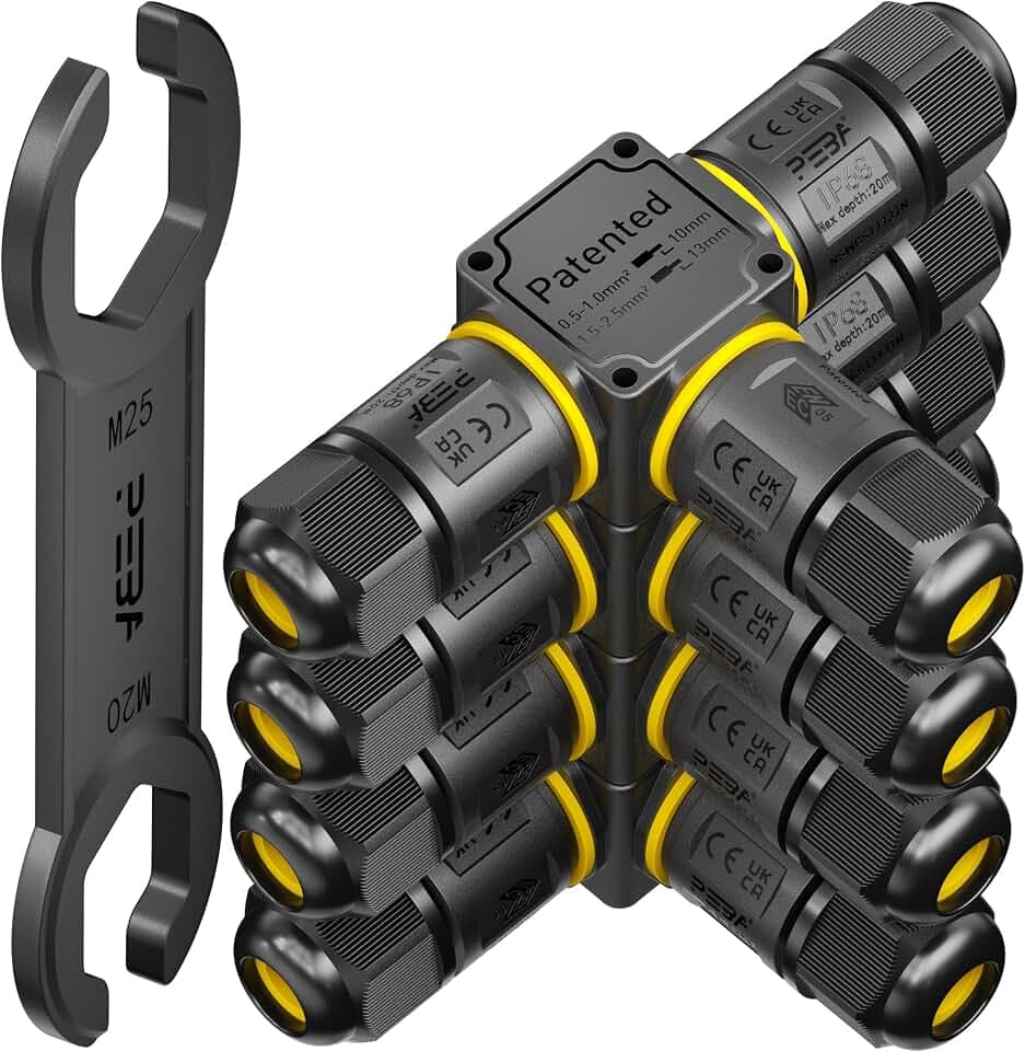 PEBA Kabelverbinder Wasserdicht 3-Wege, 3 polig IP68 Wasserdichte Kabelverbinder 4-12mm Kabeldurchmesser, Verteilerdose außen, 3-Leiter, Verbindungsklemme mit Hebel für Outdoor, Abzweigdose 4 Stück