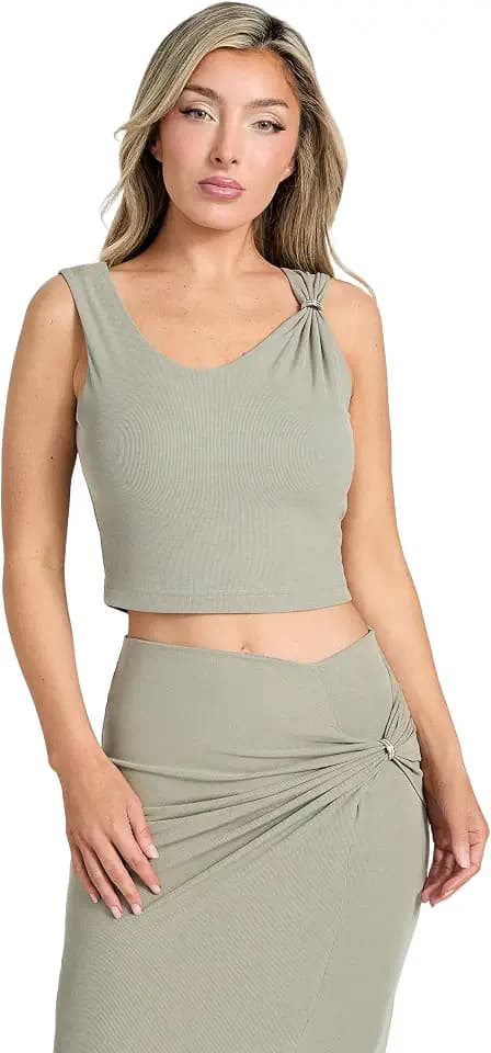 GUESS Women's Short Sleeve Eco Aimee Jewel Drap Top