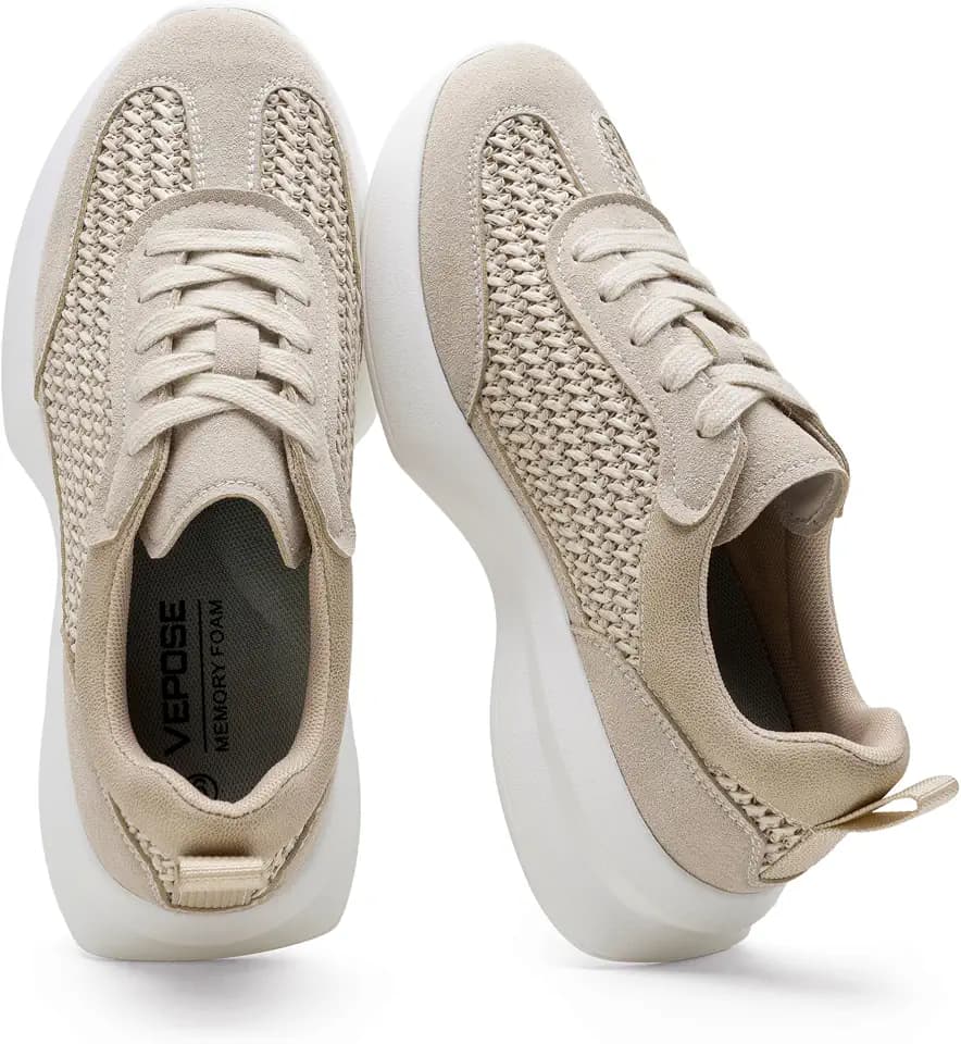 Vepose Women's Retro Platform Sneakers Lightweight Lace Up Walking Shoes