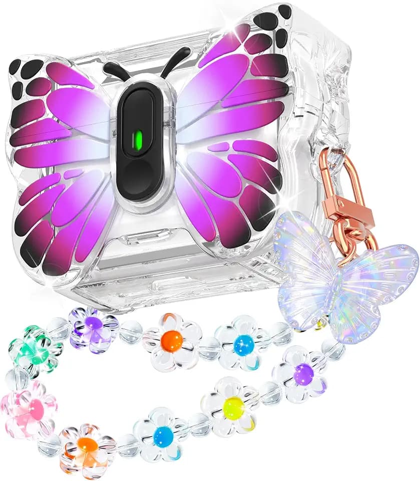 R-fun for AirPods Pro 2 Case Butterfly Artistry - Auto Pop-Up Lid & Kickstand Function, Military-Grade 360° Protection with Beautiful Bracelet & Cleaning Kit for AirPods Pro 2 Gen，Blk/Rose