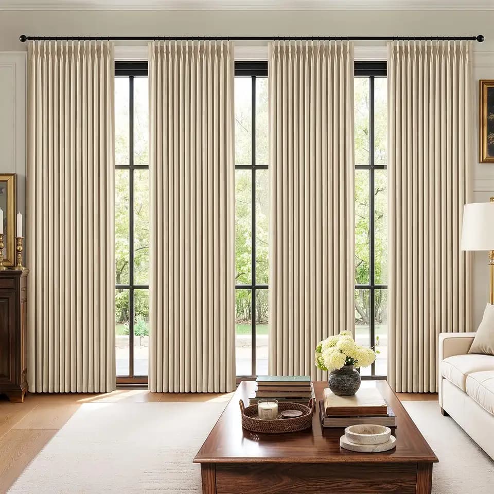 MIULEE Pinch Pleated 100% Blackout Curtains 40"x96" Long Sand 4 Panels Set