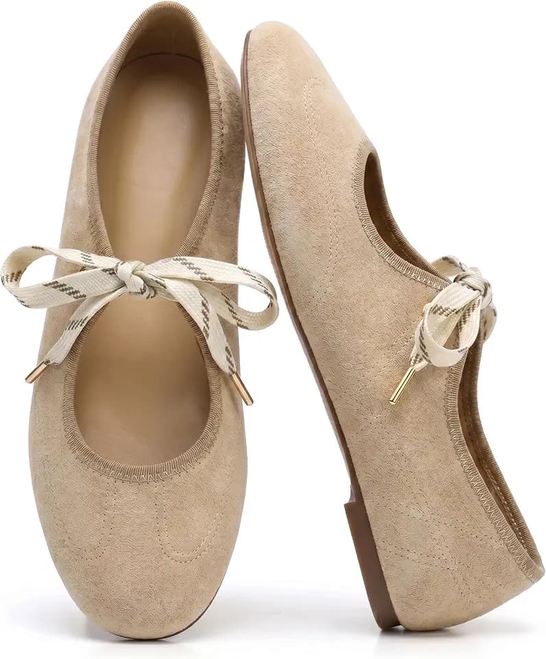 Lace up Ballet Flats for Women Round Toe Mary Jane Ballerina Flats