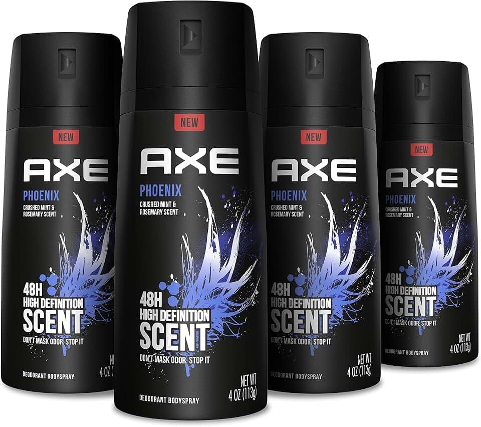 AXE Body Spray Deodorant For Long Lasting Odor Protection, Phoenix Deodorant For Men Formulated Without Aluminum 4oz 4 Count