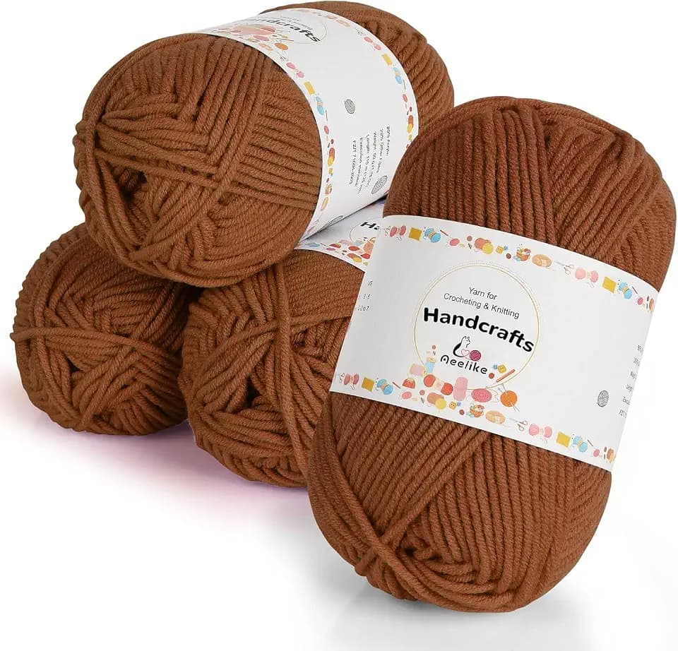 Aeelike 200g(4x50g) Wolle zum Stricken, 5Ply Acrylic Baumwolle zum Häkeln für Anfänger, Erfahrene Stricker, Karamell