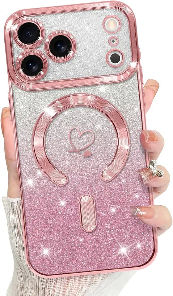 Bonoma Compatible with iPhone 17 Pro Max Case 2025 Heart Glitter -Pink