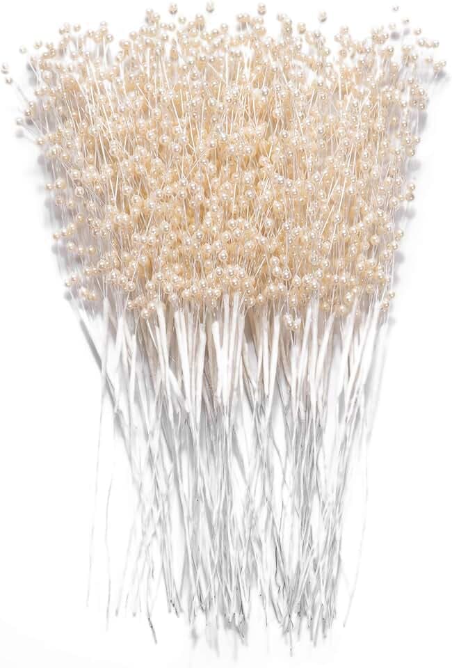 60 Pieces Pearl Stick Stems Bouquets, 4mm Bead String Garland Beaded Spray Filler Floral Arrangements Tree Picks Wedding Party Decoration, Mother's Day Flower Decor, Christmas Tree Picks (Ivory)