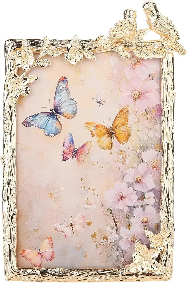 4x6 Gold Picture Frame Vintage Decor Birds Floral Photo Frames