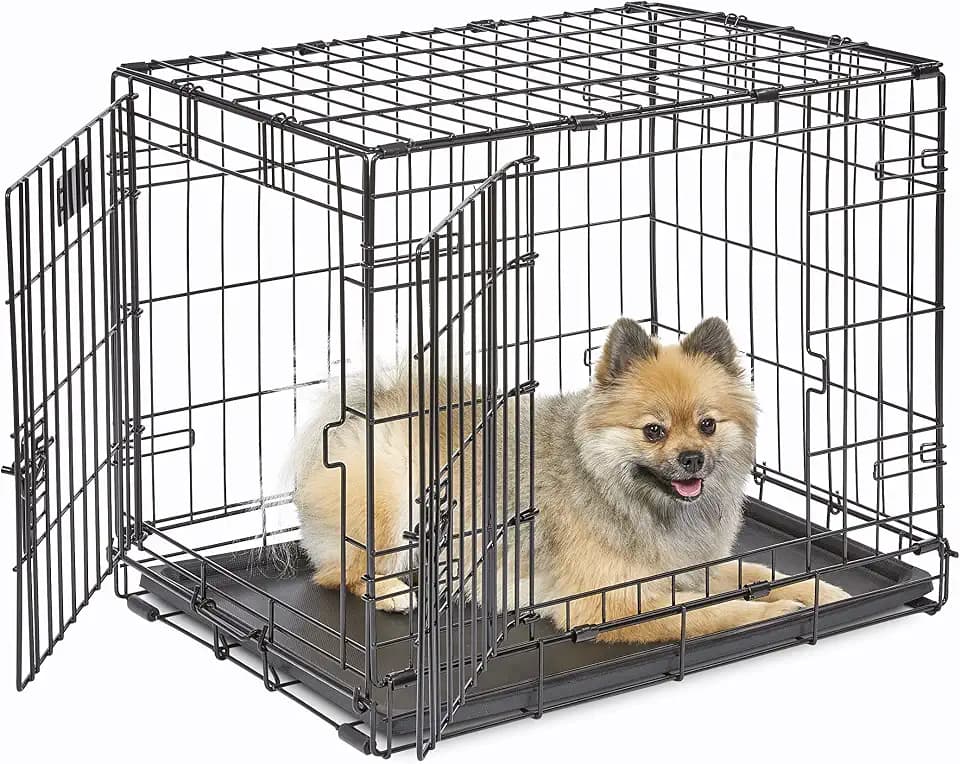 MidWest Homes for Pets iCrate Hundebox, klappbar, mit 2 Türen, Trennwand, auslaufsichere Bodenwanne, sichere Verriegelungen, Drahtgitterbox für kleine Rassen, tragbar, robust, leichter Aufbau, 61 cm