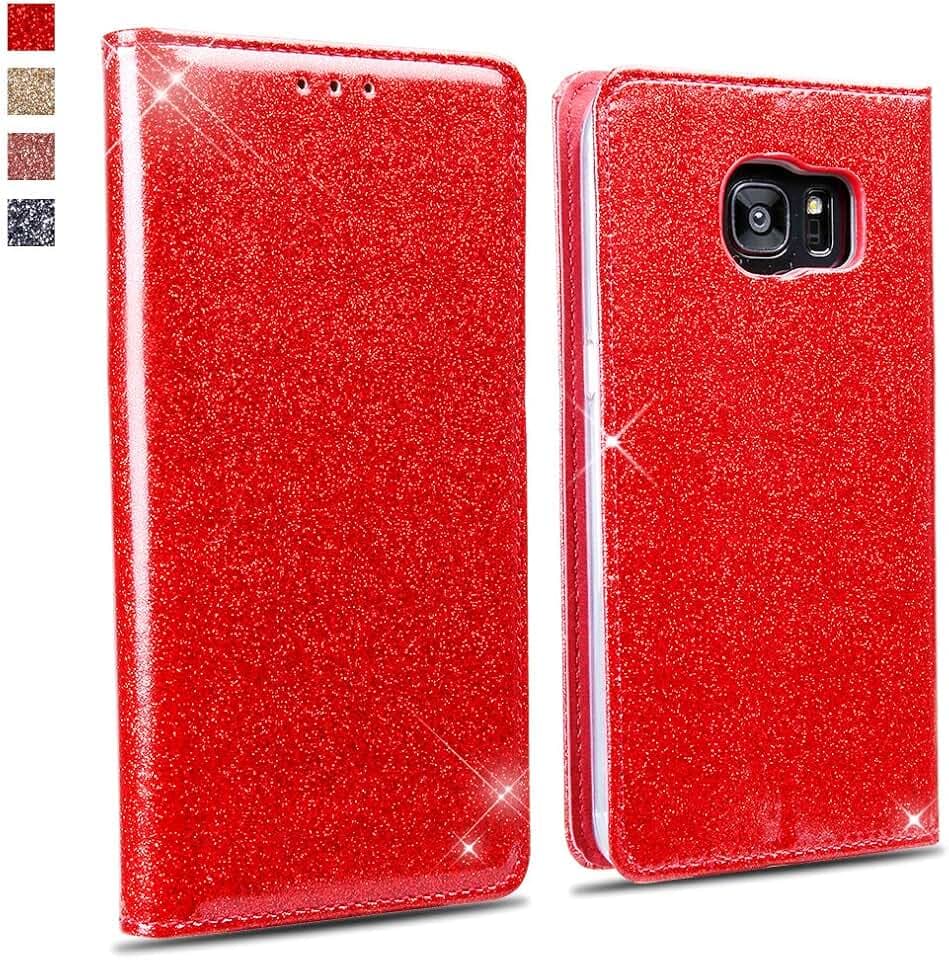 Galaxy S7 Edge Hülle,OKZone PU Leder Handyhülle Brieftasche-stil Magnetisch Folio Flip Klapphülle [TPU Stoßfänger] Etui Brieftasche Hülle Schutzhülle Tasche Case für Samsung Galaxy S7 Edge (Rot)